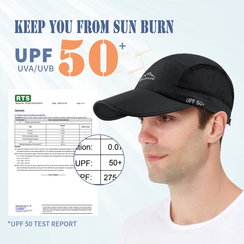 ELLEWIN Men's Baseball Cap UPF50 Hat W/Foldable Long Large Bill,One Size,Black MZ0010GRY1 - Image 2